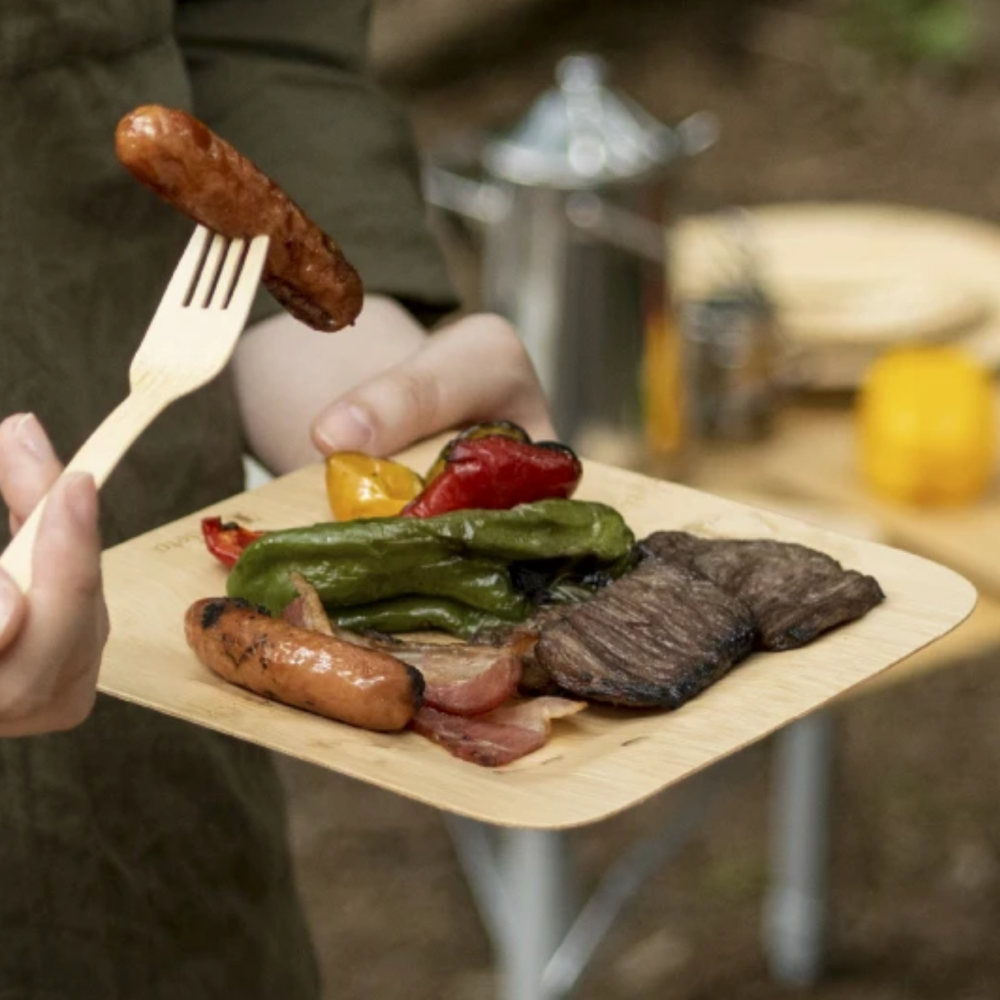 sử dụng đĩa vuông mo tre trong ăn uống picnic